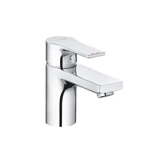 Chromfarbener Wasserhahn von Kludi mit einem schlichten Design und einem hebelartigen Bedienmechanismus für die Wasserregulierung.